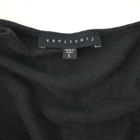 Sanctuary Linen Cap Sleeve Top with Contrast Trim Black Size Large - Picture 5 of 6